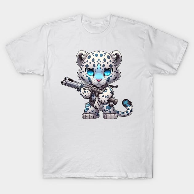 Armored Cute Snow Leopard Holding a Riffle T-Shirt by WalldeMar